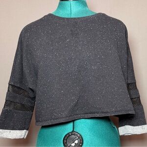 Sporty cute black and gray cropped top with mesh sleeve details